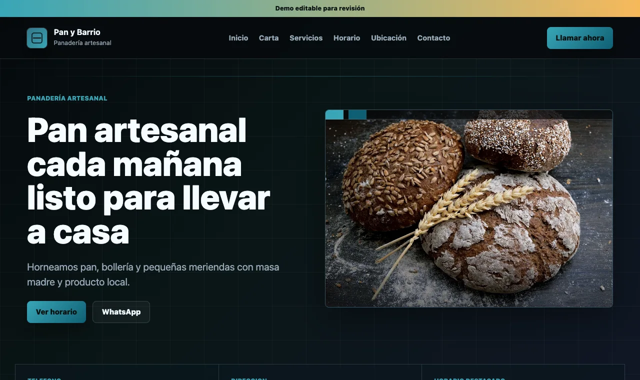A bakery demonstration website rendered by LocalSite CMS