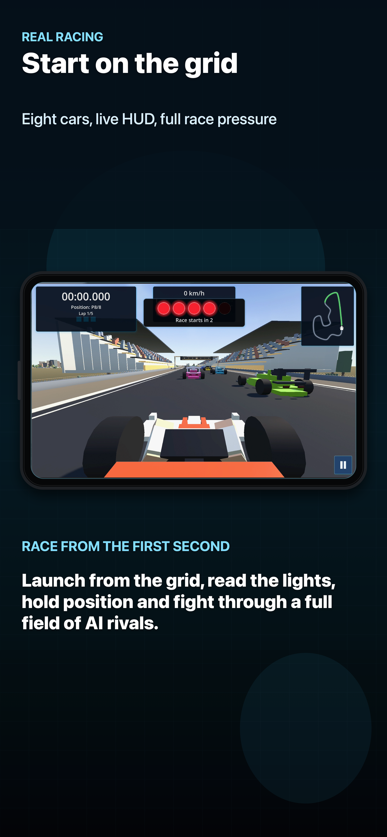 PolyCar Lab iPhone screenshot showing the race start